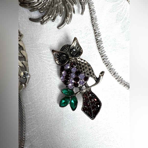 Silver Tone Jewelry Lot — Necklaces, Bracelets, Earrings, Brooches Set - Picture 5 of 16